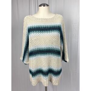 J. Jill Linen Blend Sweater Open Knit Crochet Ombre Stripe Slouchy Size S